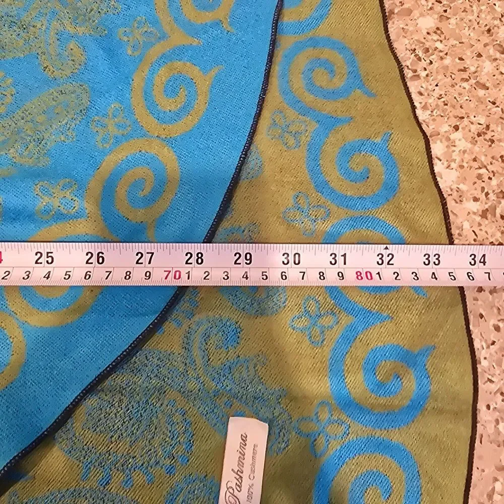 Pashmina Womens Reversible‎ Cape Gree Blue Paisley Cashmere Wrap Shawl One Size.